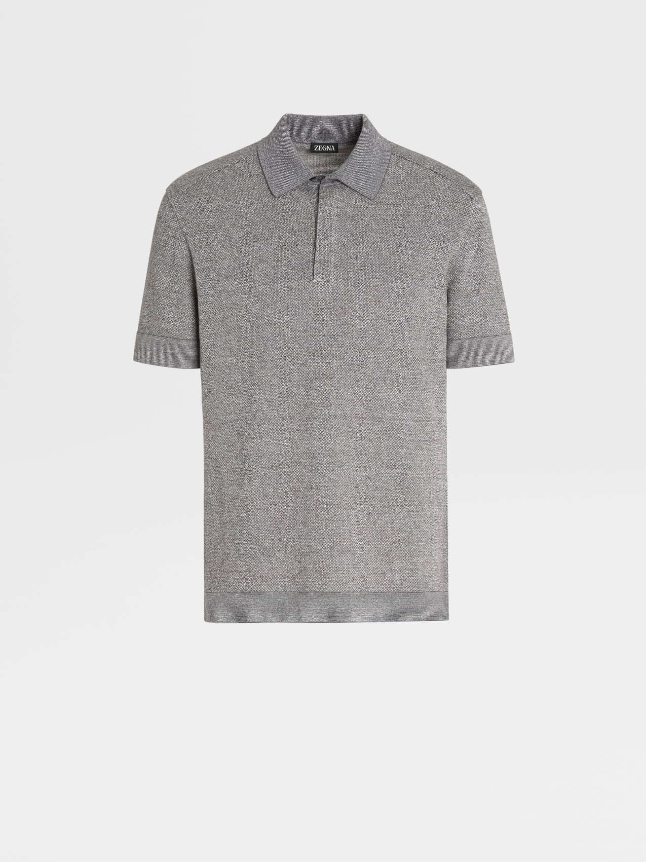 Dark Grey Jacquard Cotton Linen and Silk Short-sleeve Polo